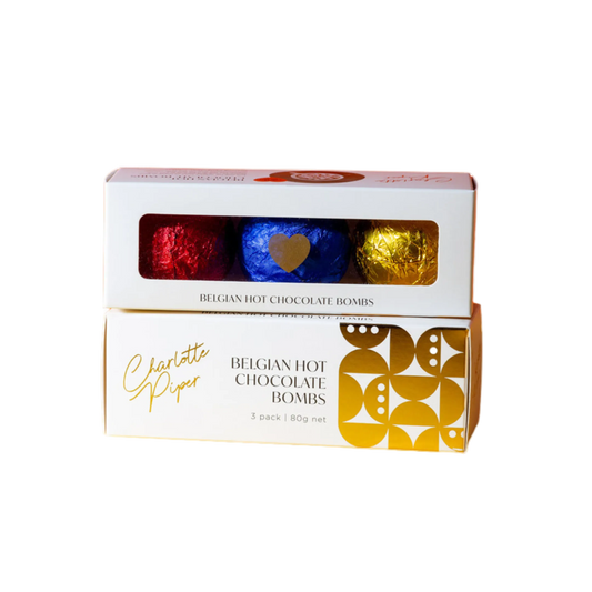 Box of Belgian hot chocolate bombs charlotte piper