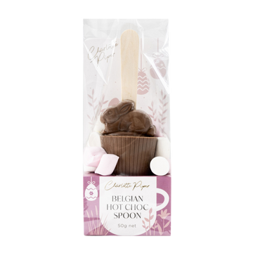 Chocolate-themed hot chocolate spoon in packaging 