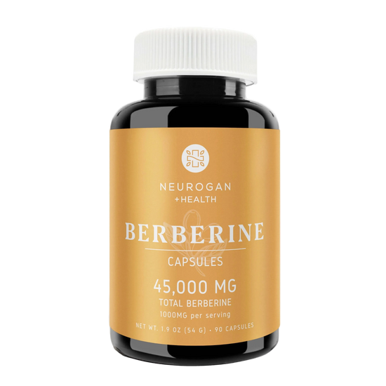 Bottle of Neurogan Berberine capsules with a gold label 
