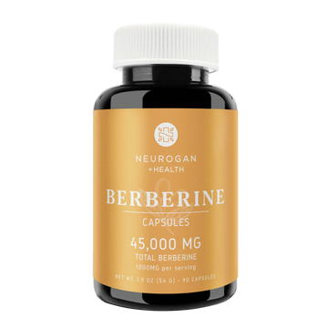 Bottle of Neurogan Berberine capsules with a gold label 