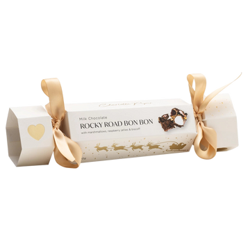 Roll of Rocky Road bonbons with decorative ribbon on a white background
