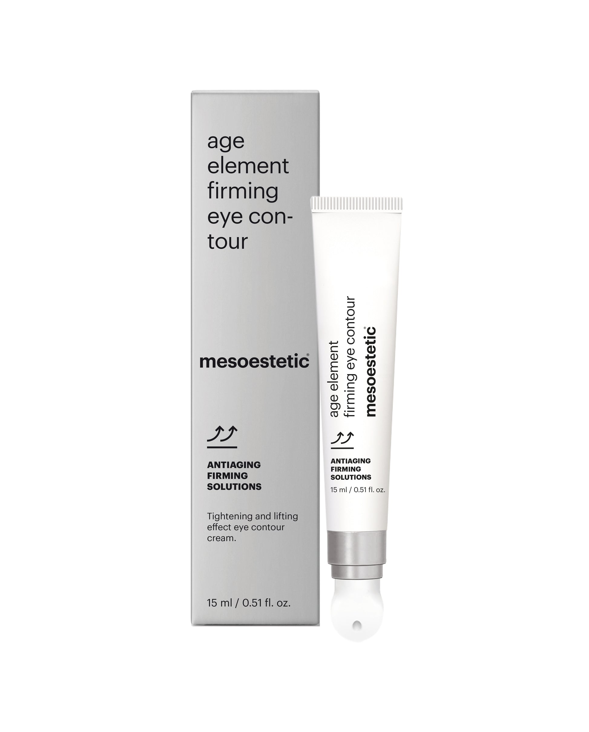 Mesoestetic age element firming eye contour cream and packaging on a white background