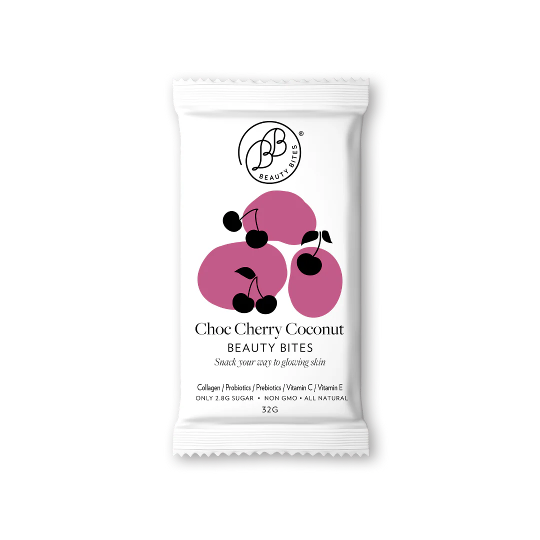 Packaging of Choc Cherry Coconut Beauty Bites