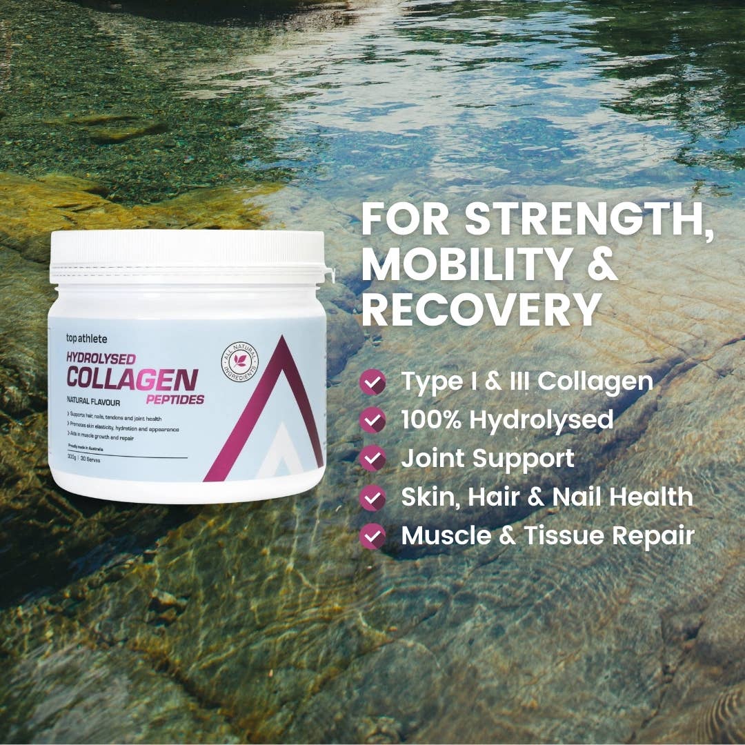 Collagen supplement container with nature background