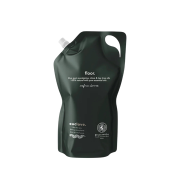 Green plastic bottle labeled 'floor' with euclove branding