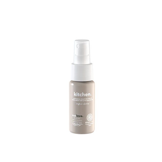 Spray bottle labeled 'kitchen'
