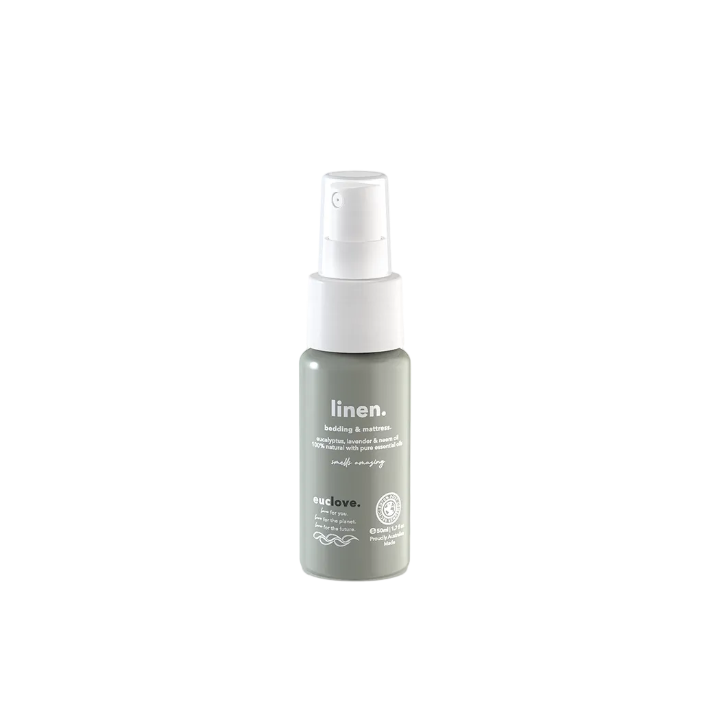 Spray bottle labeled 'linen'