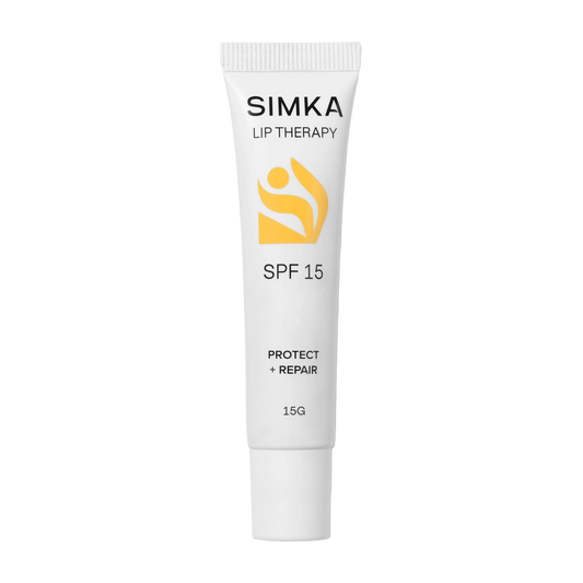 Simka lip therapy SPF 15g white tube with yellow logo