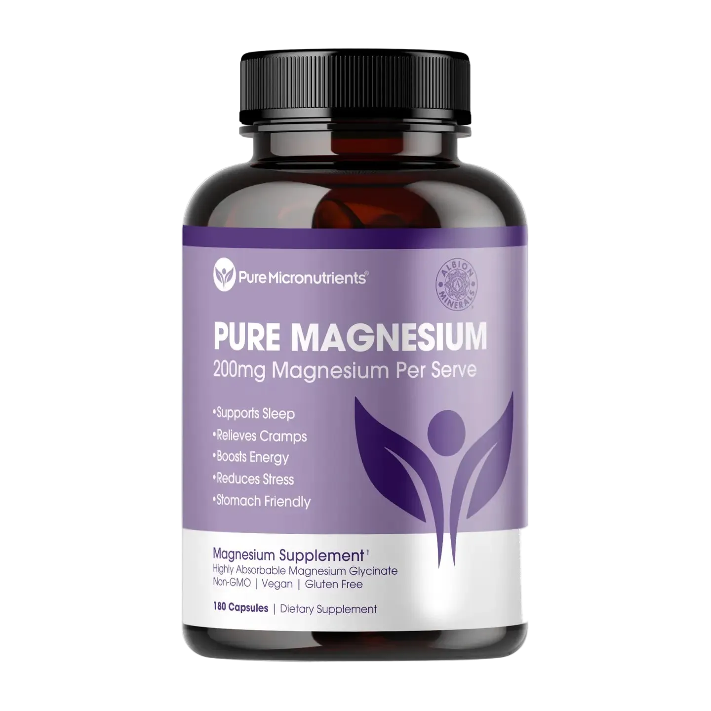 Bottle of Pure Magnesium supplement with purple label 
