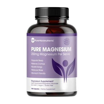 Bottle of Pure Magnesium supplement with purple label 