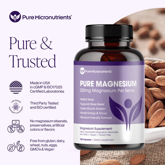 Pure Micronutrients Pure Magnesium supplement bottle with almonds in the background