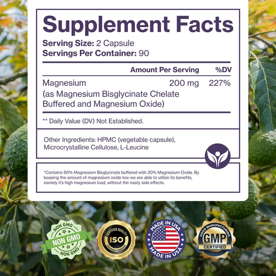 Supplement facts label with green leaves in the background