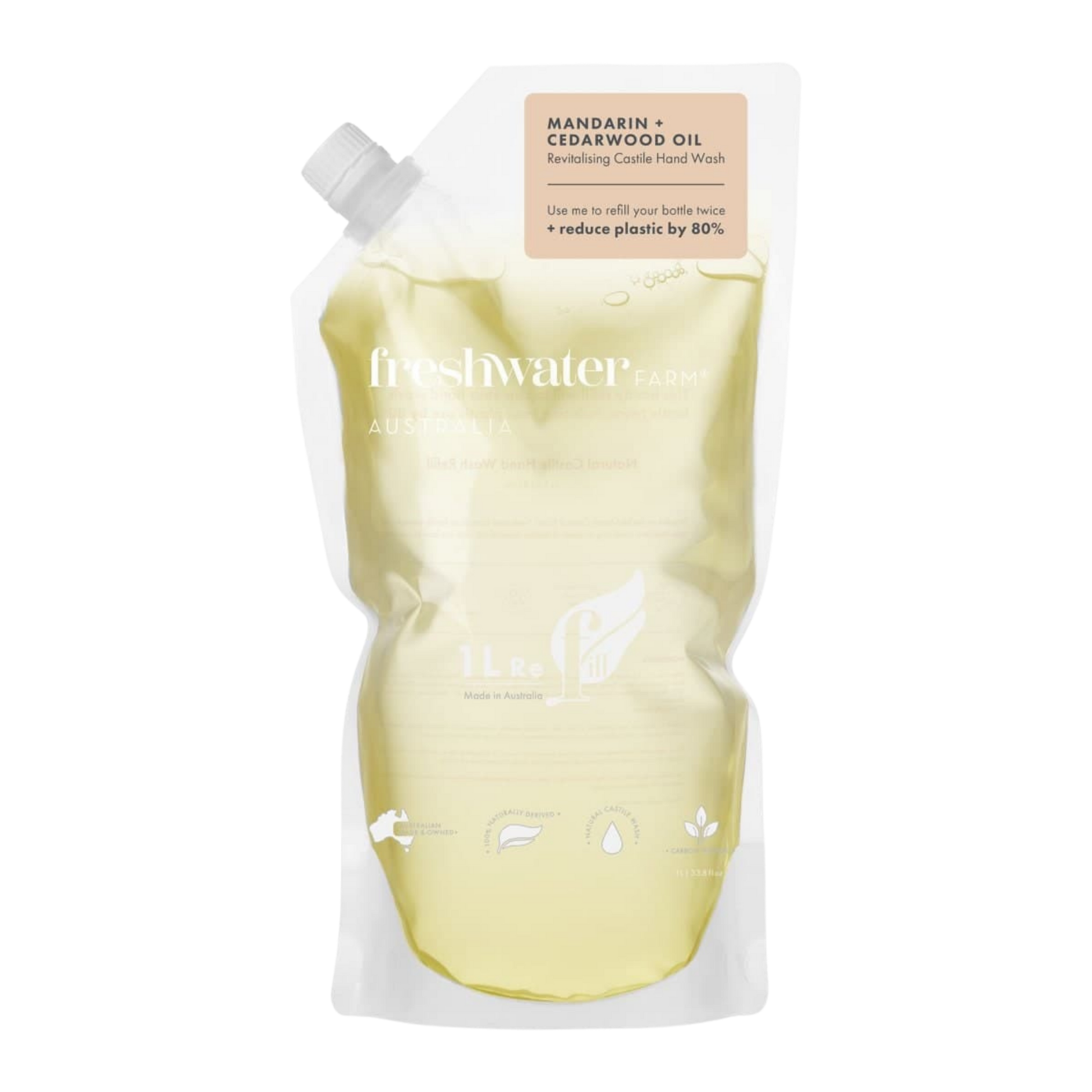 Mandarin and Cedarwood Refillable 1L hand wash container with 'freshwater' 