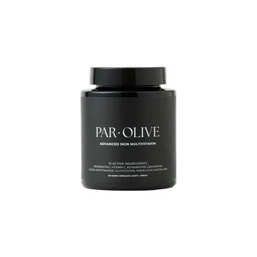Black container with Par Olive Advanced Skin Multivitamin 10 Active Ingredients