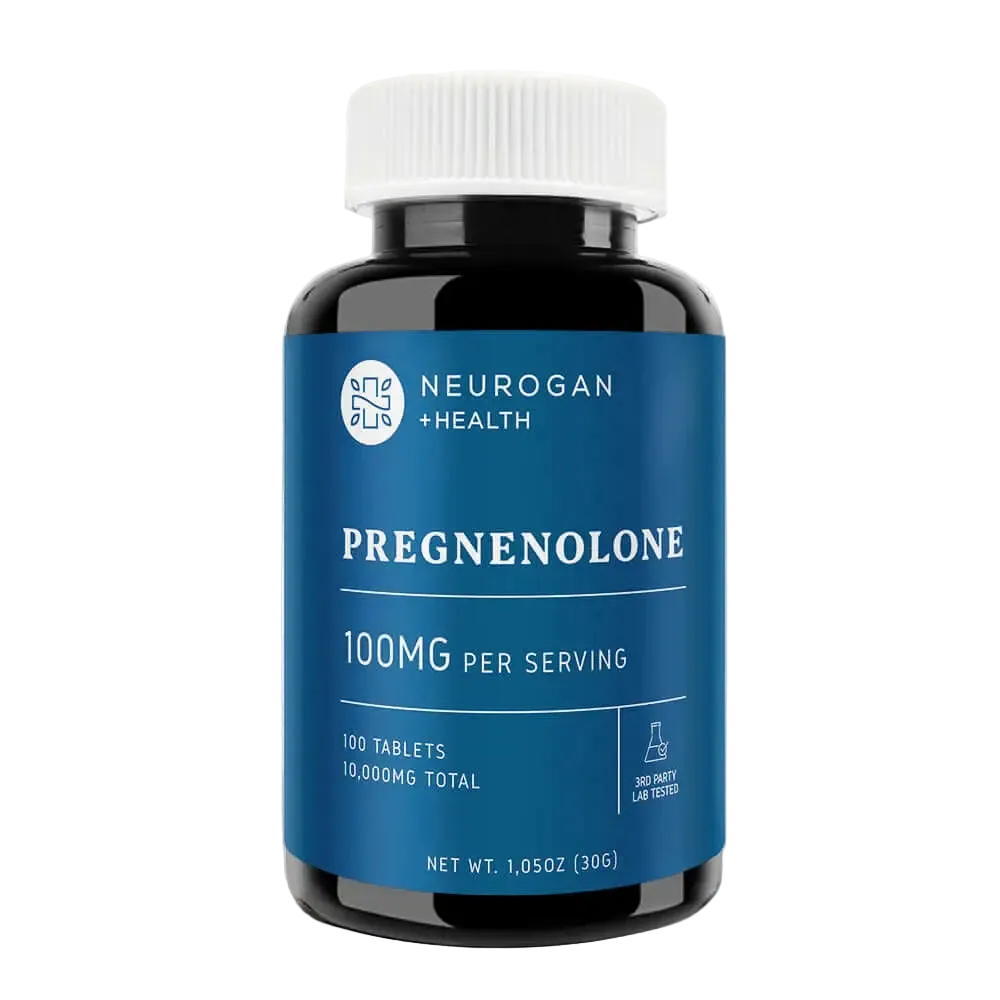 Bottle of Neurogan Health Pregnenolone supplement on a traansparent background