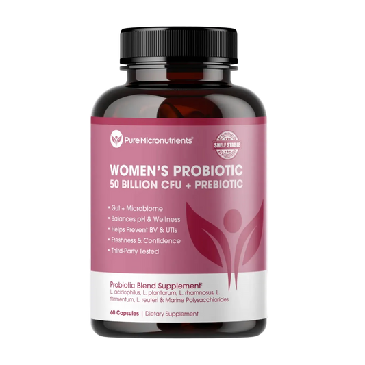 Supplement bottle labeled 'Women's Probiotic' by Pure Micronutrients