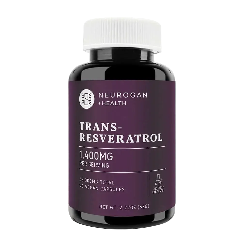 Bottle of Neurogan Health Trans-Resveratrol supplement on a transparent background