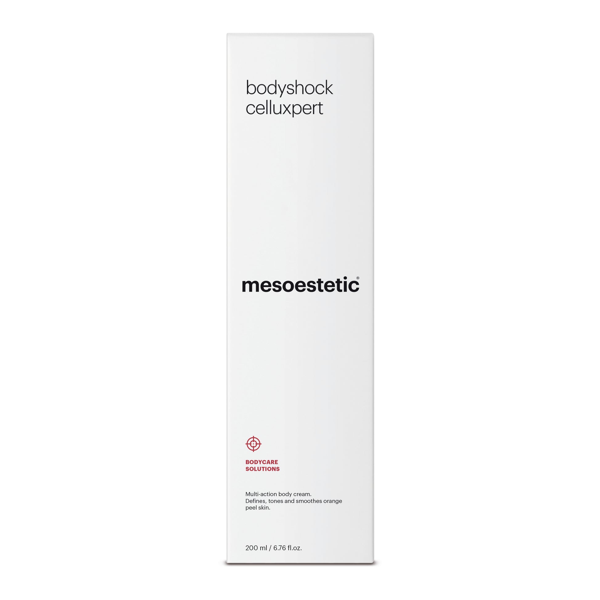 Mesoestetic bodyshock celluxpert packaging on a white background