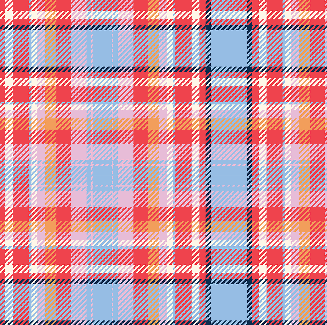 tartan red pattern with blue and yellow colors on a white background