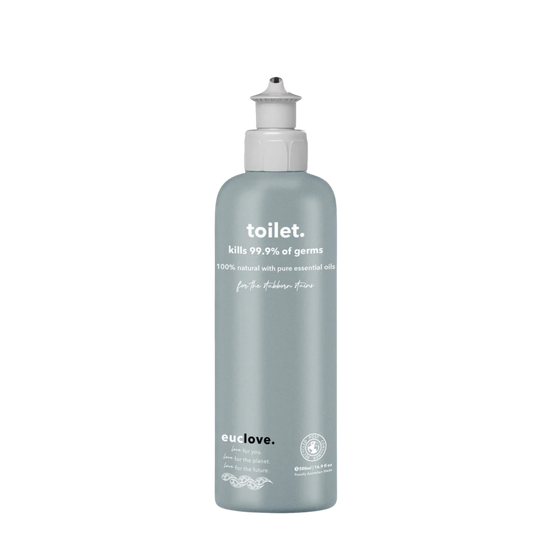 Bottle of 'toilet.' cleaner with 'euclove.' branding