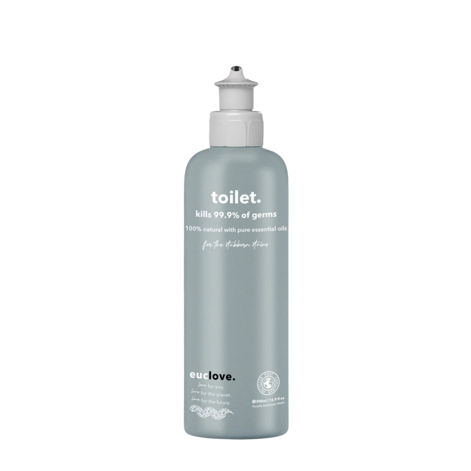 Bottle of 'toilet.' cleaner with 'euclove.' branding