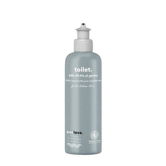 Bottle of 'toilet.' cleaner with 'euclove.' branding