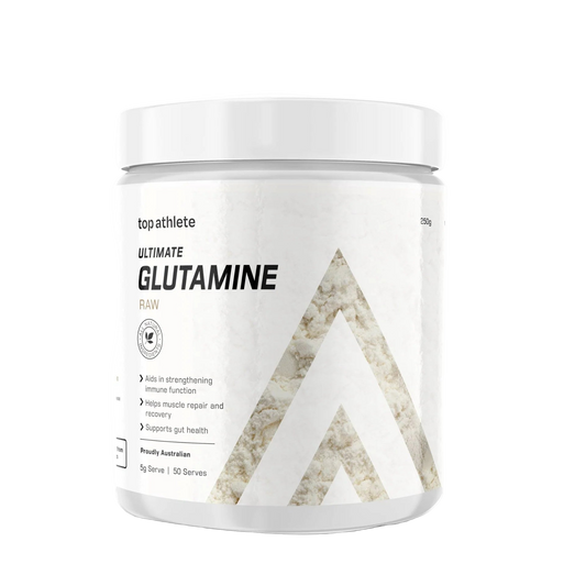 Top Athlete Ultimate Glutamine supplement container on a white background