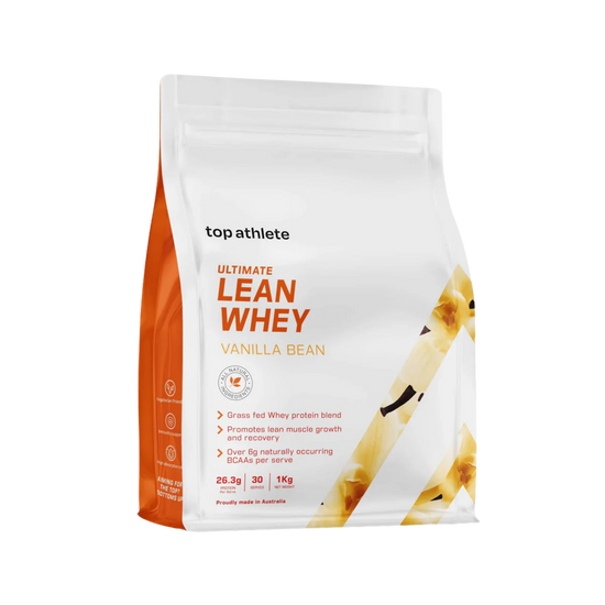 Top Athlete Ultimate Lean Whey protein powder package in Vanilla Bean flavour  1kg 30 serves
