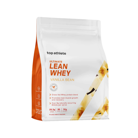 Top Athlete Ultimate Lean Whey protein powder package in Vanilla Bean flavour  1kg 30 serves