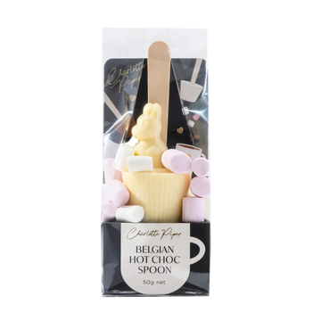 Packaged Belgian white kangaroo hot chocolate spoon with marshmallows 
