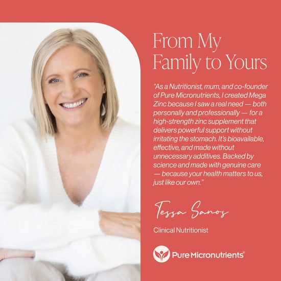 Woman with blonde hair and a white shirt on a red background with text and branding.